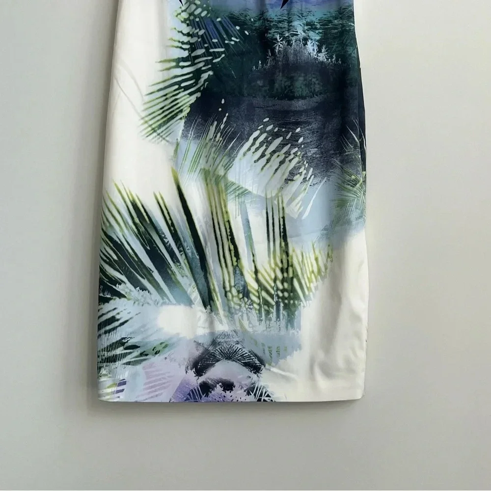NWOT Karen Millen Signature Stretch palm tree tropical print pencil shift dress